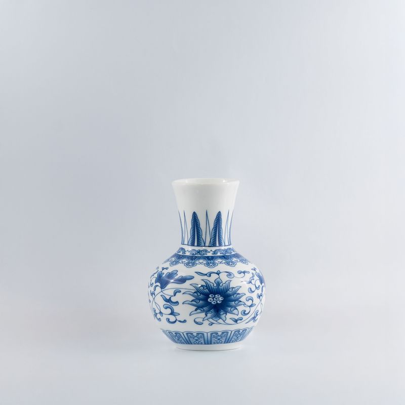 White Ceramic Vase with Blue Design 