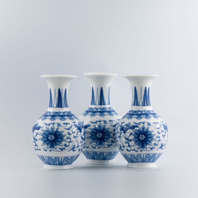 White Ceramic Vase with Blue Design 
