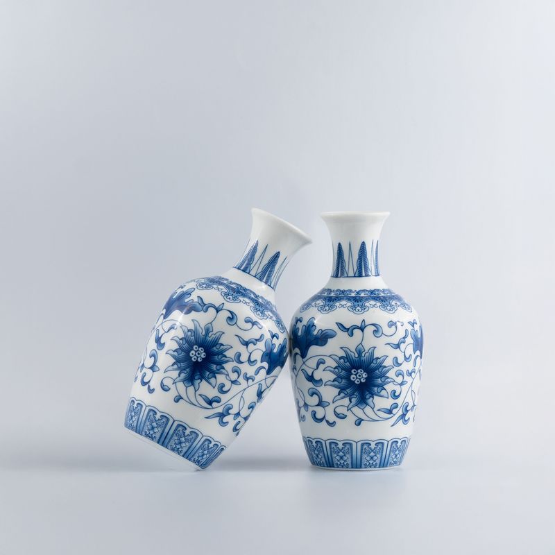 White Ceramic Vase with Blue Design 