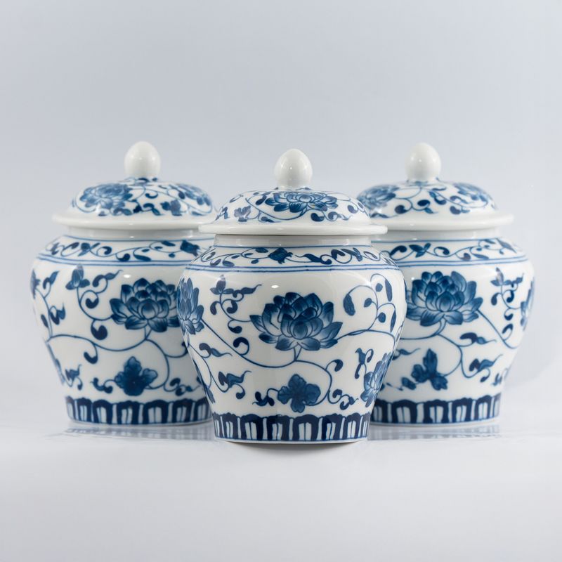 White Ceramic Pot with Blue Design 