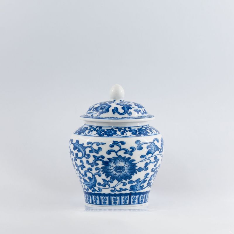 White Ceramic Pot with Blue Design 