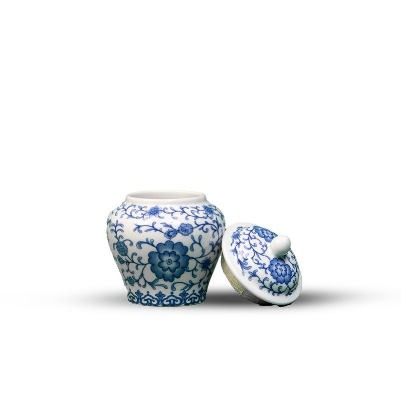 White Ceramic Pot with Blue Design
