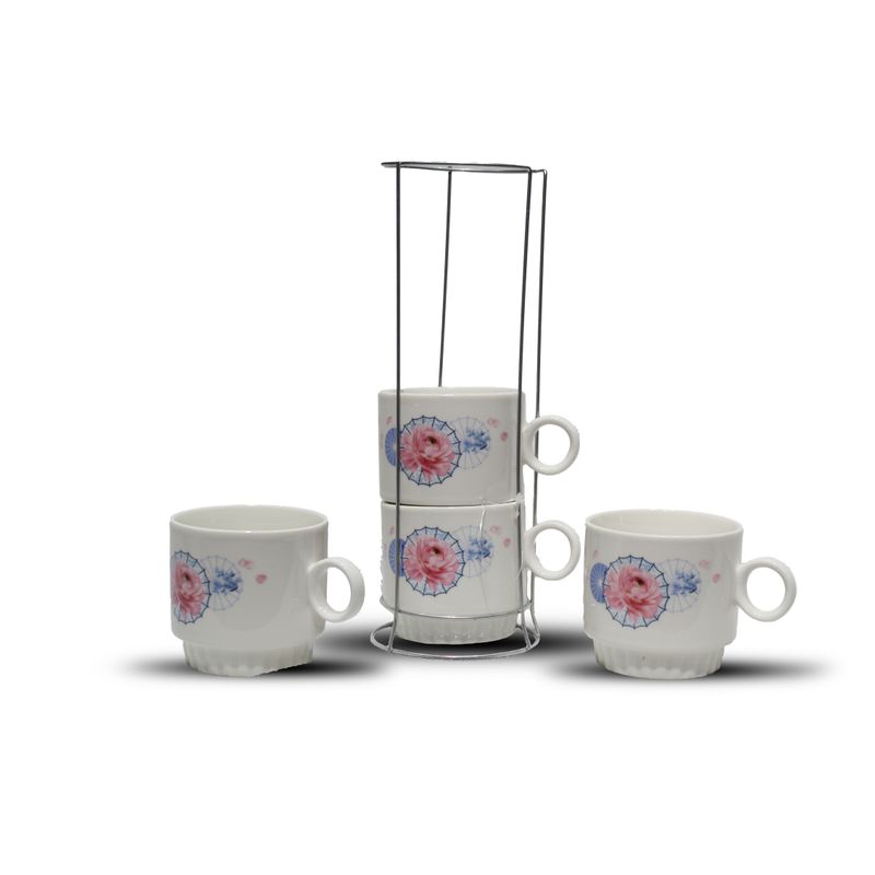 4 Piece Mug set with Silver Holder – Stylish & Functional Set