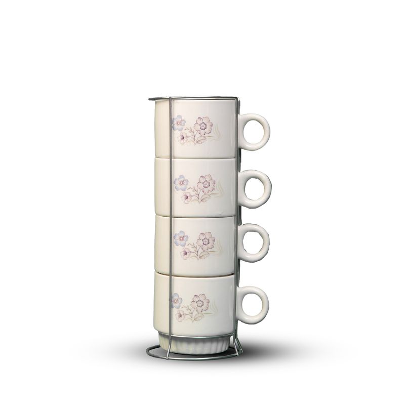 4 Piece Mug set with Silver Holder – Stylish & Functional Set