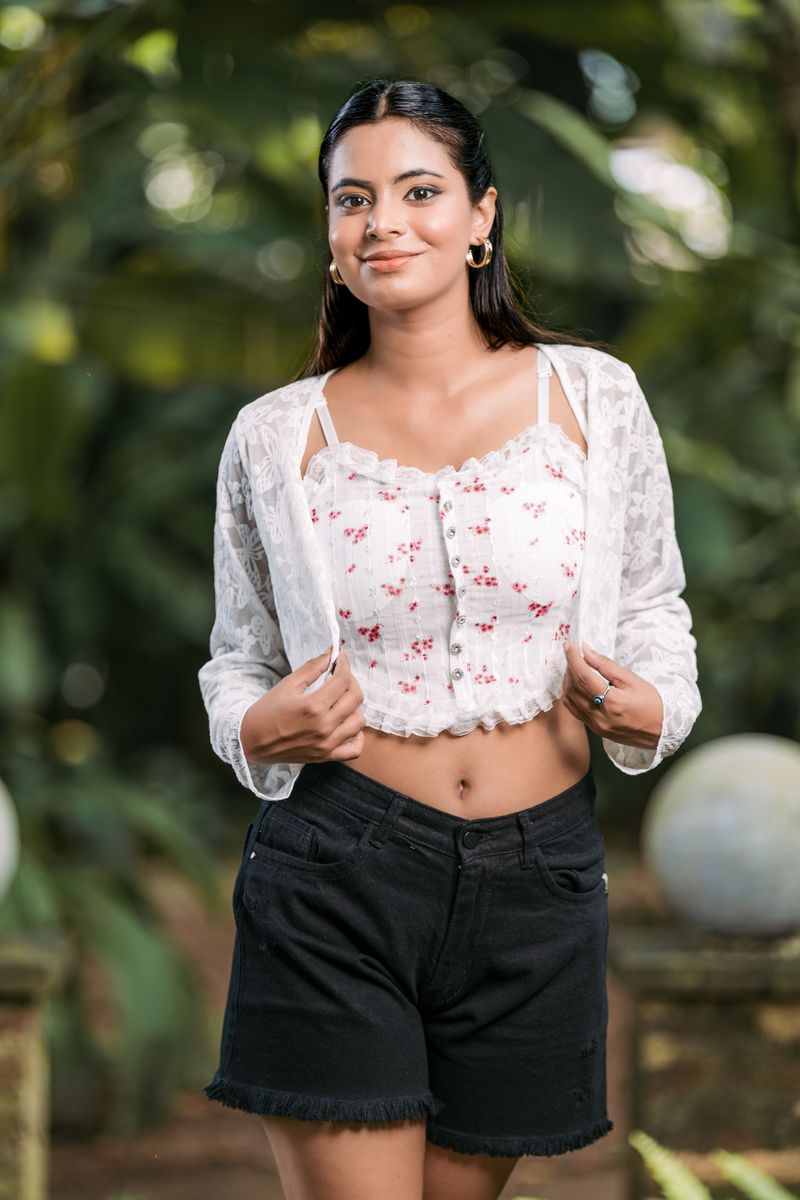 Floral Bustier Top with Lace Shrug 2 pieces