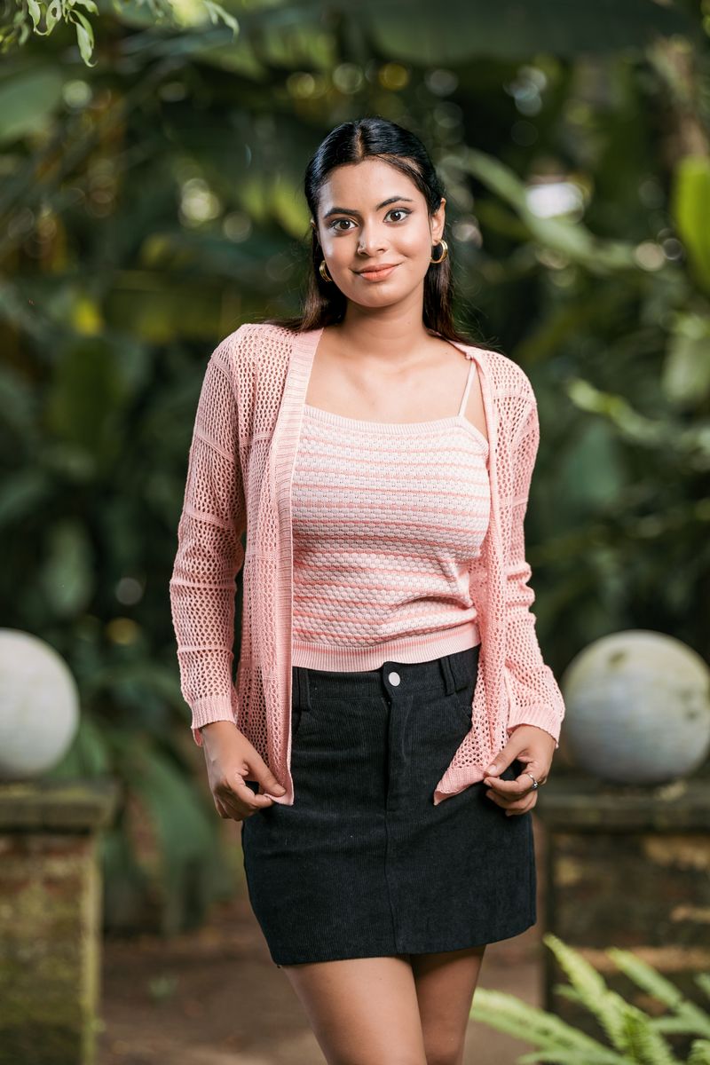 Cozy Crochet Style Layering Overcoat & Striped Tank Outfit